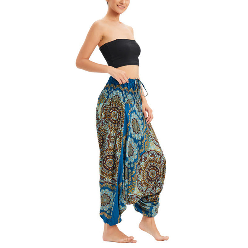 Buddha Stones, ropa de dos estilos, patrón de flores de Mandala, pantalones bombachos holgados ahumados, mono, pantalones de cintura alta - image 28