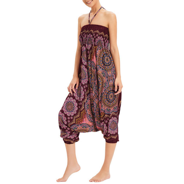 Buddha Stones, ropa de dos estilos, patrón de flores de Mandala, pantalones bombachos holgados ahumados, mono, pantalones de cintura alta - image 17