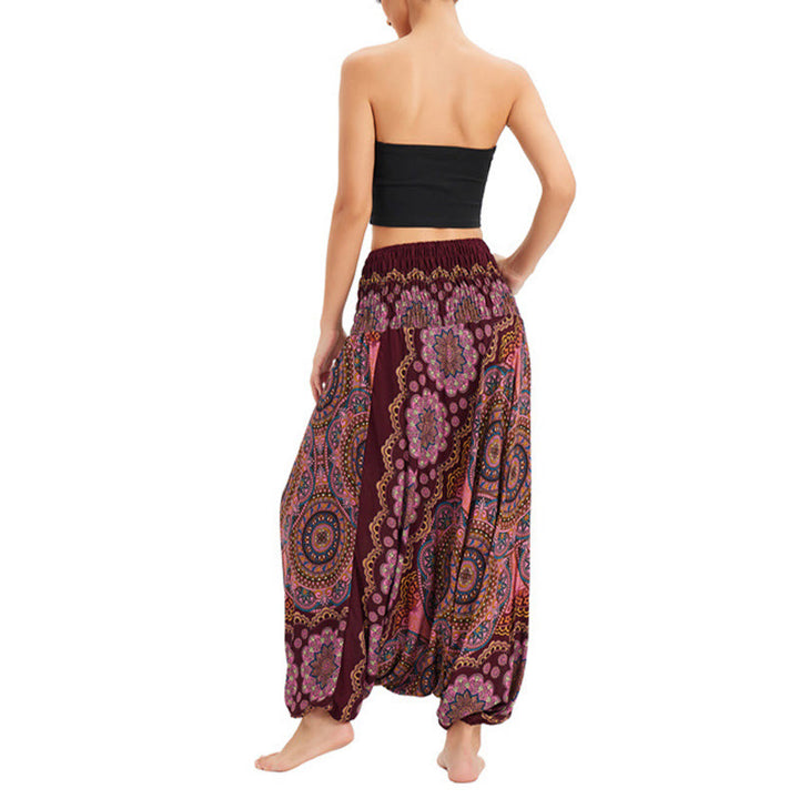 Buddha Stones, ropa de dos estilos, patrón de flores de Mandala, pantalones bombachos holgados ahumados, mono, pantalones de cintura alta - image 15
