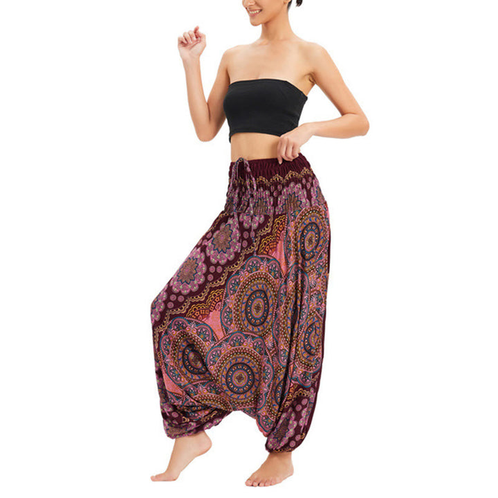 Buddha Stones, ropa de dos estilos, patrón de flores de Mandala, pantalones bombachos holgados ahumados, mono, pantalones de cintura alta - image 14
