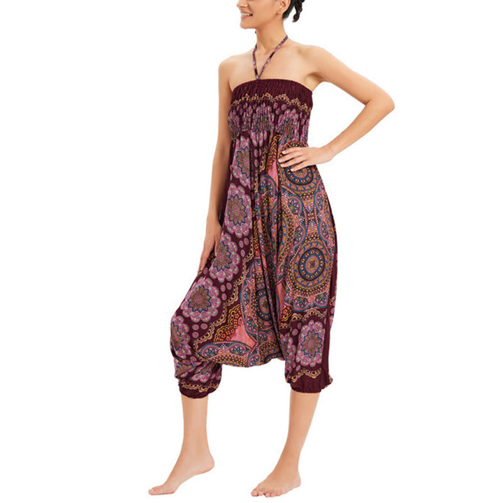 Buddha Stones, ropa de dos estilos, patrón de flores de Mandala, pantalones bombachos holgados ahumados, mono, pantalones de cintura alta - image 16