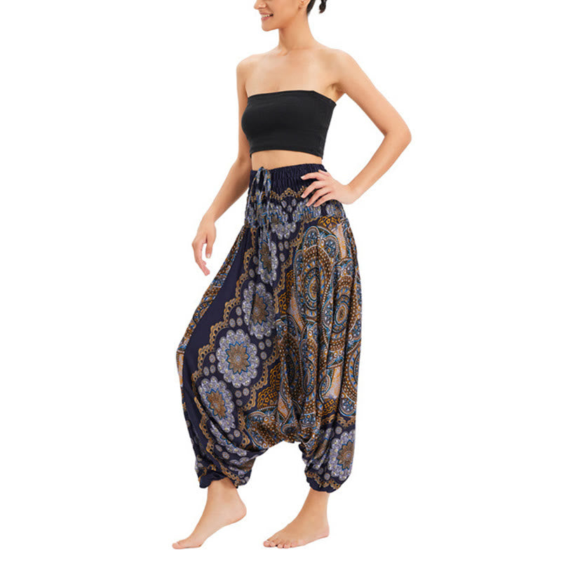 Buddha Stones, ropa de dos estilos, patrón de flores de Mandala, pantalones bombachos holgados ahumados, mono, pantalones de cintura alta - image 22
