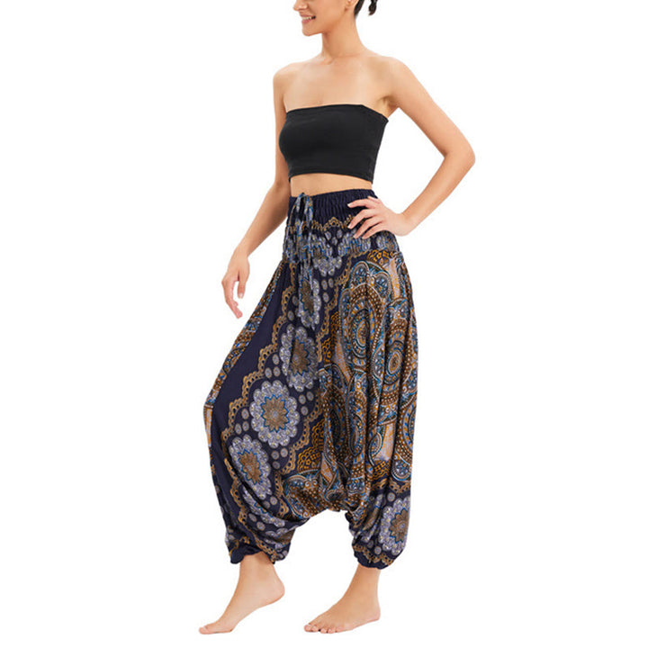 Buddha Stones, ropa de dos estilos, patrón de flores de Mandala, pantalones bombachos holgados ahumados, mono, pantalones de cintura alta - image 22