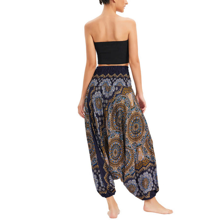 Buddha Stones, ropa de dos estilos, patrón de flores de Mandala, pantalones bombachos holgados ahumados, mono, pantalones de cintura alta - image 23