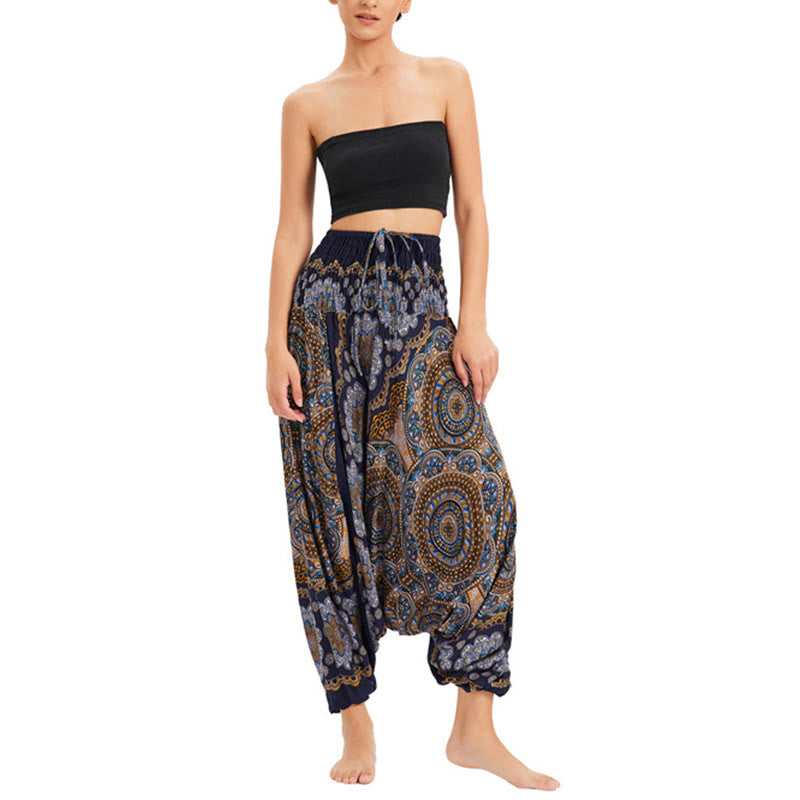 Buddha Stones, ropa de dos estilos, patrón de flores de Mandala, pantalones bombachos holgados ahumados, mono, pantalones de cintura alta - image 20