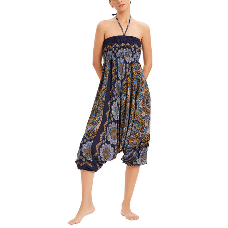 Buddha Stones, ropa de dos estilos, patrón de flores de Mandala, pantalones bombachos holgados ahumados, mono, pantalones de cintura alta - image 25