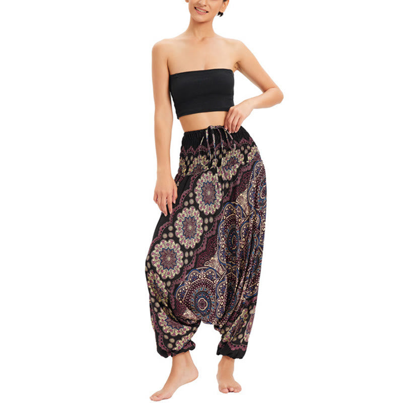Buddha Stones, ropa de dos estilos, patrón de flores de Mandala, pantalones bombachos holgados ahumados, mono, pantalones de cintura alta - image 7