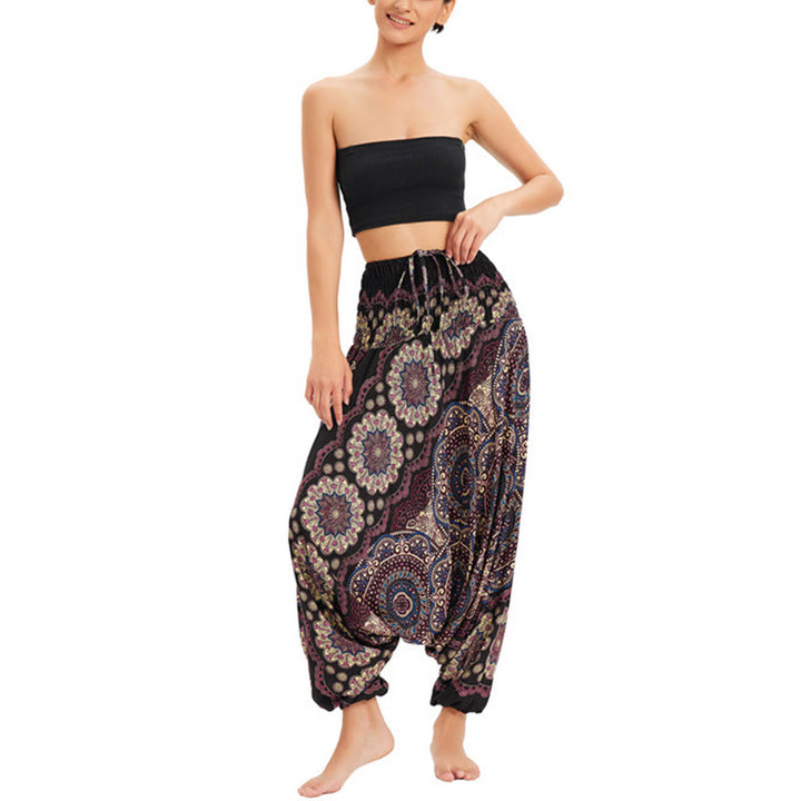 Buddha Stones, ropa de dos estilos, patrón de flores de Mandala, pantalones bombachos holgados ahumados, mono, pantalones de cintura alta - image 7