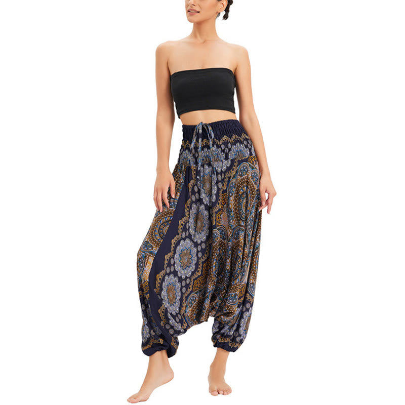 Buddha Stones, ropa de dos estilos, patrón de flores de Mandala, pantalones bombachos holgados ahumados, mono, pantalones de cintura alta - image 21