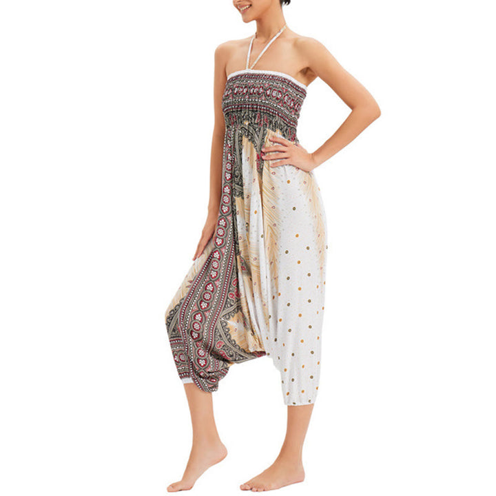 Buddha Stones, ropa de dos estilos, pantalones bombachos holgados con plumas de pavo real, mono, pantalones de cintura alta