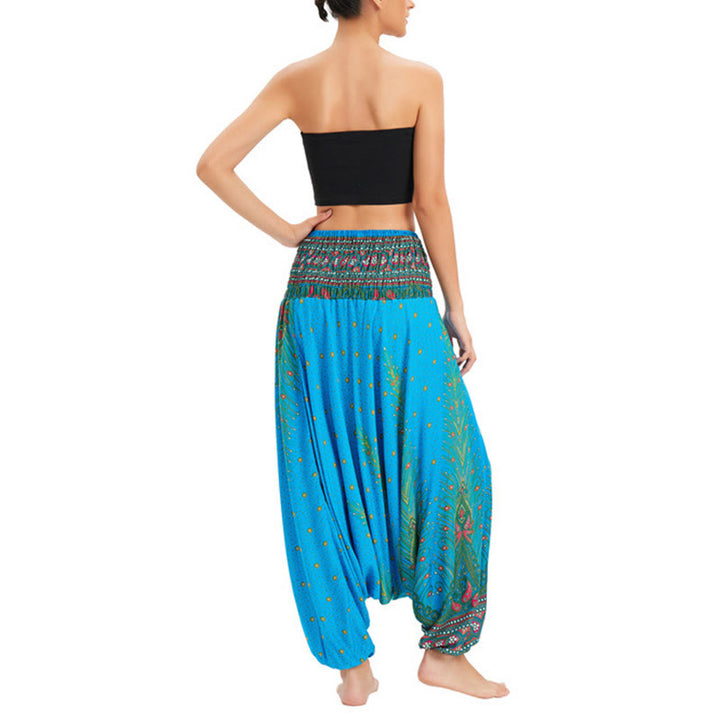 Buddha Stones, ropa de dos estilos, pantalones bombachos holgados con plumas de pavo real, mono, pantalones de cintura alta - image 9