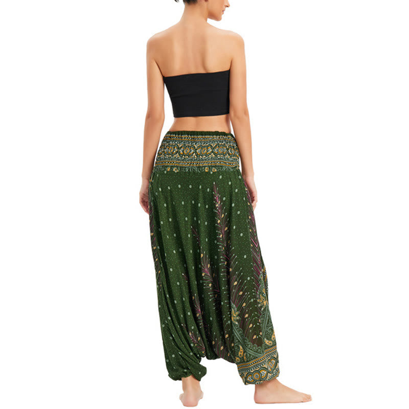 Buddha Stones, ropa de dos estilos, pantalones bombachos holgados con plumas de pavo real, mono, pantalones de cintura alta - image 15