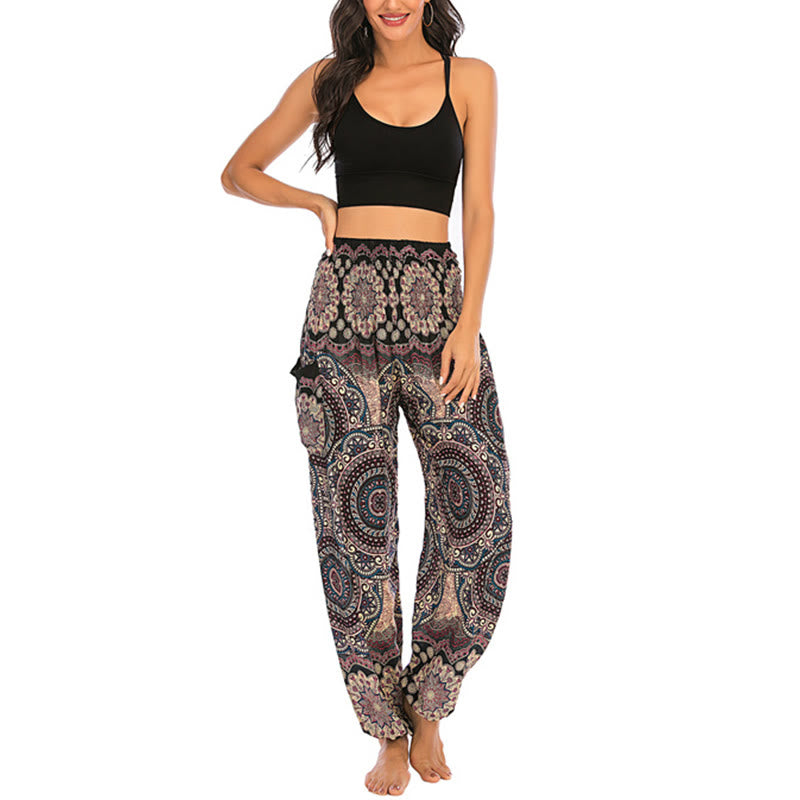 Pantalones de yoga para mujer con diseño geométrico redondo y suelto con Buddha Stones - image 4