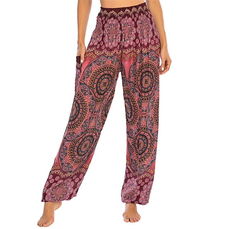 Pantalones de yoga para mujer con diseño geométrico redondo y suelto con Buddha Stones - Rojo- US2-8/10，UK/AU6-12/14，EU34-40/42 (F) - image 16