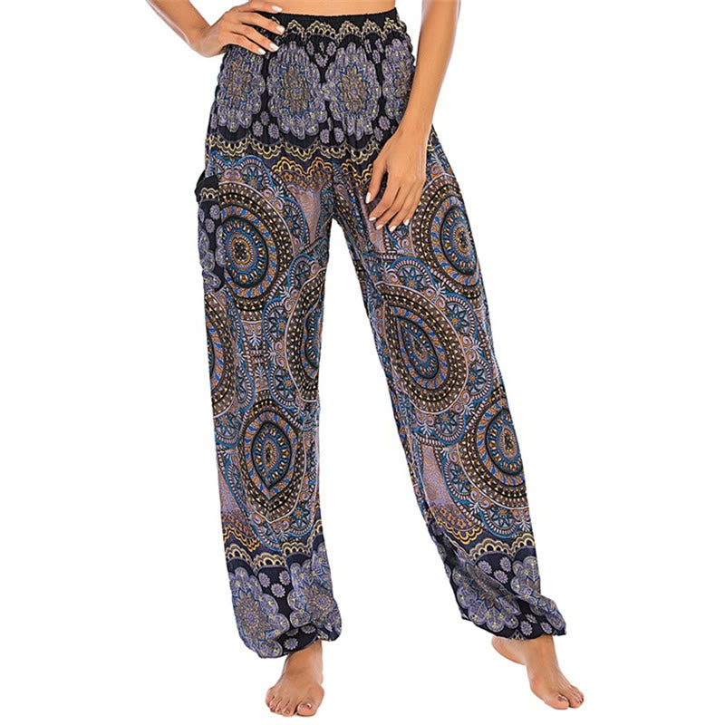 Pantalones de yoga para mujer con diseño geométrico redondo y suelto con Buddha Stones - Azul oscuro - US2-8/10，UK/AU6-12/14，EU34-40/42 (F) - image 23