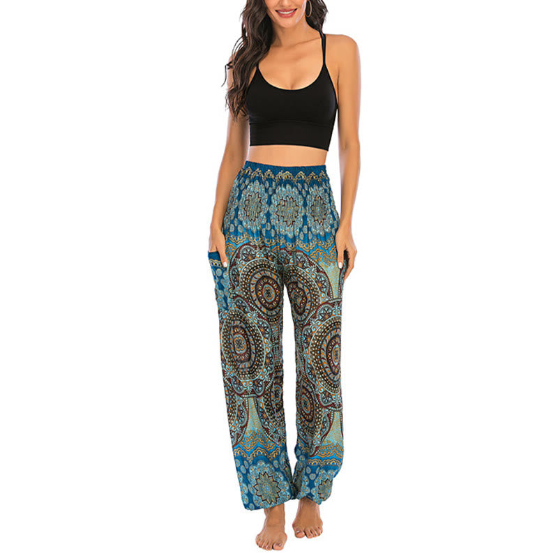Pantalones de yoga para mujer con diseño geométrico redondo y suelto con Buddha Stones - image 36
