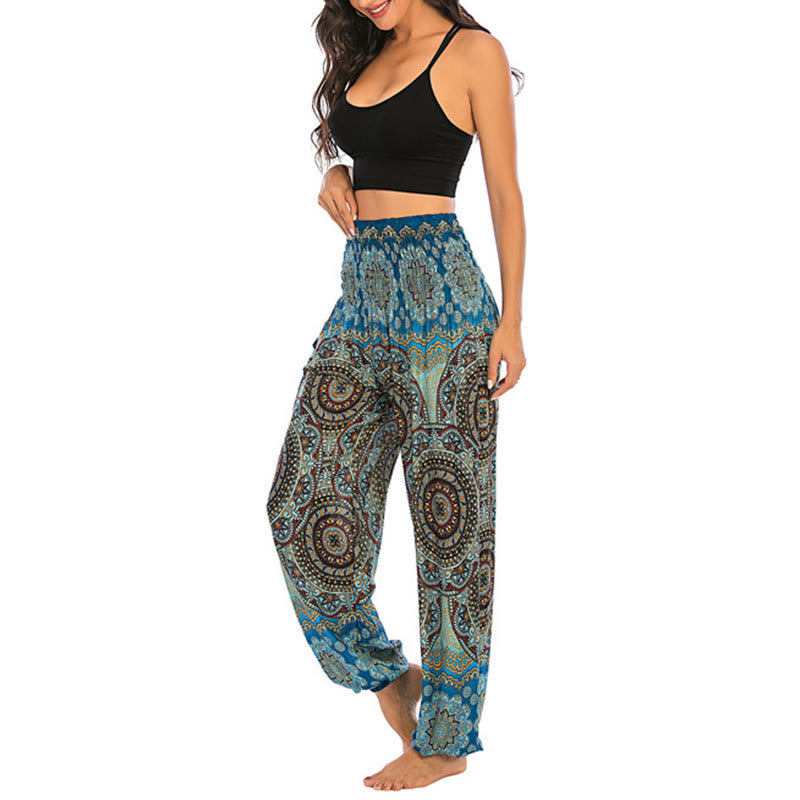 Pantalones de yoga para mujer con diseño geométrico redondo y suelto con Buddha Stones - Azul cielo verde - US2-8/10，UK/AU6-12/14，EU34-40/42 (F) - image 31