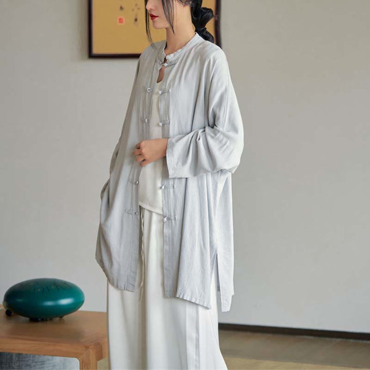 Camisa con diseño de botones de rana y Buddha Stones , Top de meditación Zen Tai Chi, chaqueta de lino y algodón - image 5