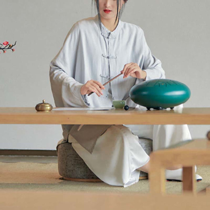 Camisa con diseño de botones de rana y Buddha Stones , Top de meditación Zen Tai Chi, chaqueta de lino y algodón - image 9