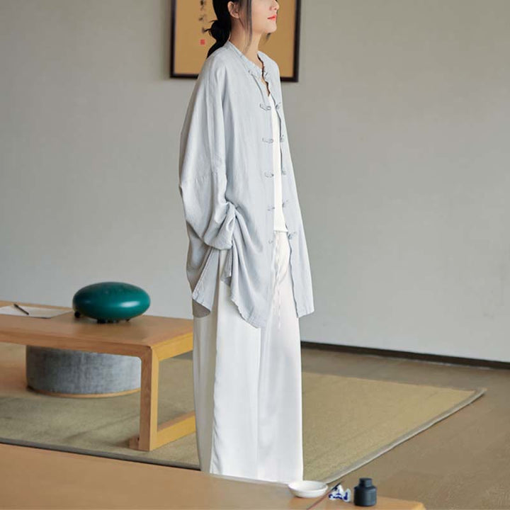 Camisa con diseño de botones de rana y Buddha Stones , Top de meditación Zen Tai Chi, chaqueta de lino y algodón - image 11