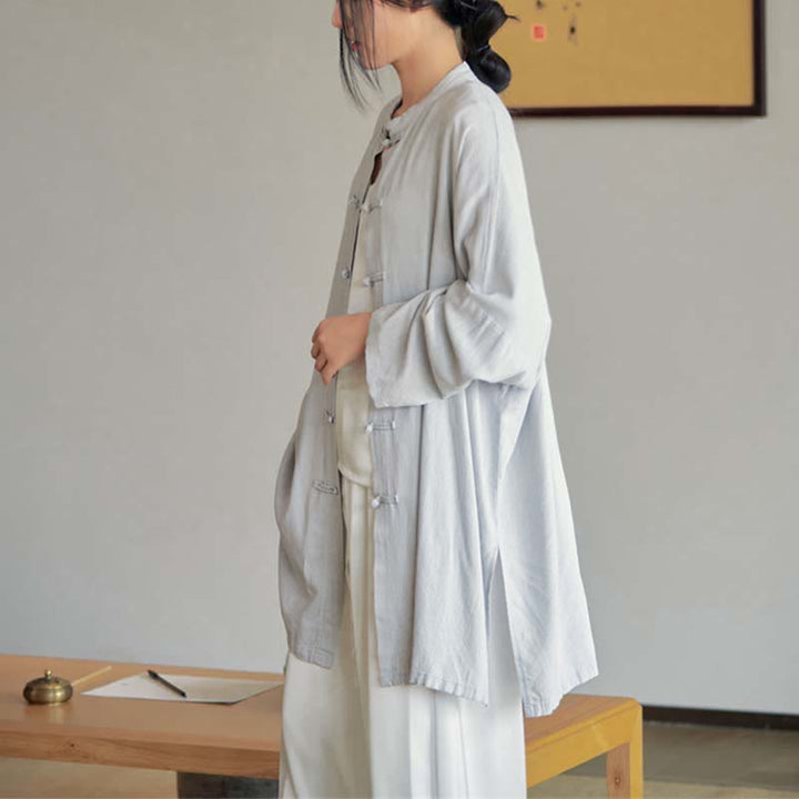 Camisa con diseño de botones de rana y Buddha Stones , Top de meditación Zen Tai Chi, chaqueta de lino y algodón - image 4