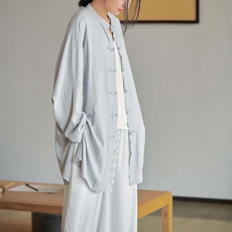 Camisa con diseño de botones de rana y Buddha Stones , Top de meditación Zen Tai Chi, chaqueta de lino y algodón - image 2