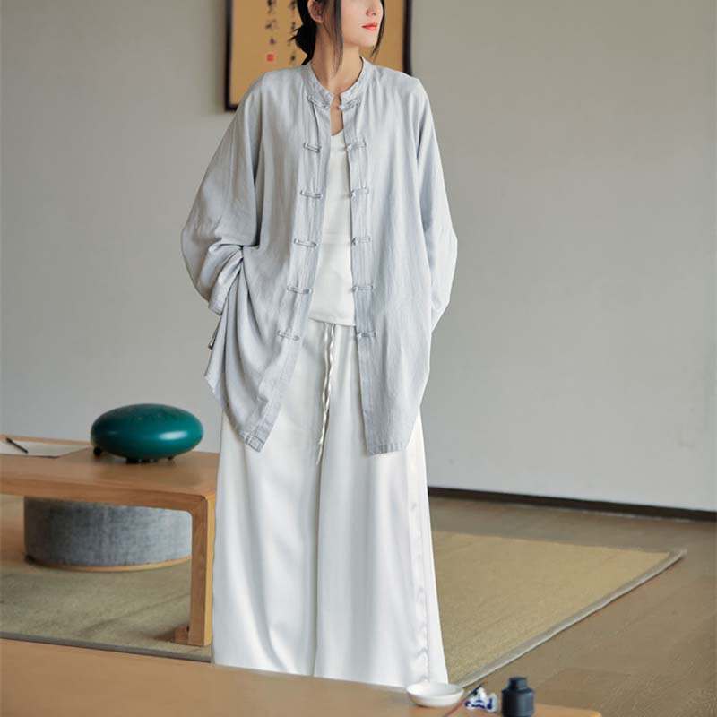 Camisa con diseño de botones de rana y Buddha Stones , Top de meditación Zen Tai Chi, chaqueta de lino y algodón - image 10