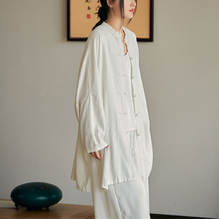 Camisa con diseño de botones de rana y Buddha Stones , Top de meditación Zen Tai Chi, chaqueta de lino y algodón - image 13
