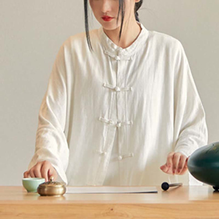 Camisa con diseño de botones de rana y Buddha Stones , Top de meditación Zen Tai Chi, chaqueta de lino y algodón - image 17