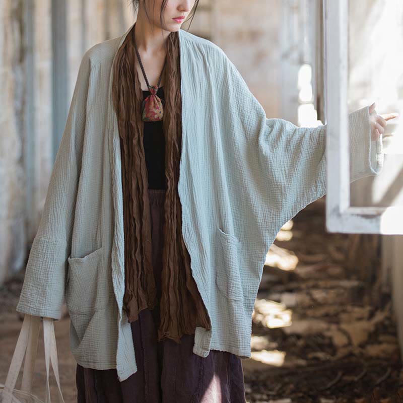 Buddha Stones Diseño liso Abrigo de manga larga Meditación Zen Chaqueta de algodón con parte delantera abierta - image 14