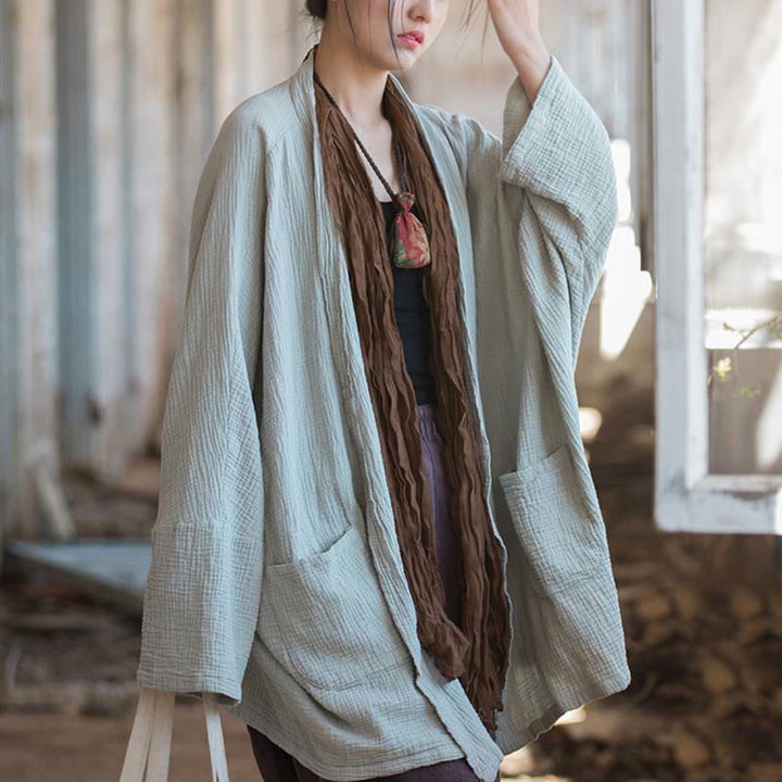 Buddha Stones Diseño liso Abrigo de manga larga Meditación Zen Chaqueta de algodón con parte delantera abierta - image 2