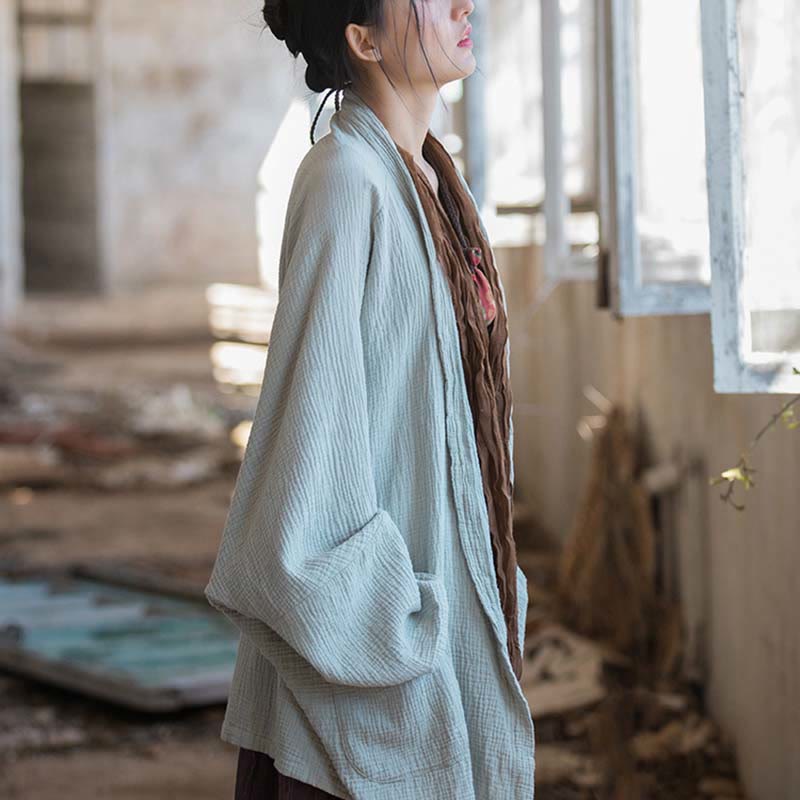 Buddha Stones Diseño liso Abrigo de manga larga Meditación Zen Chaqueta de algodón con parte delantera abierta - image 12