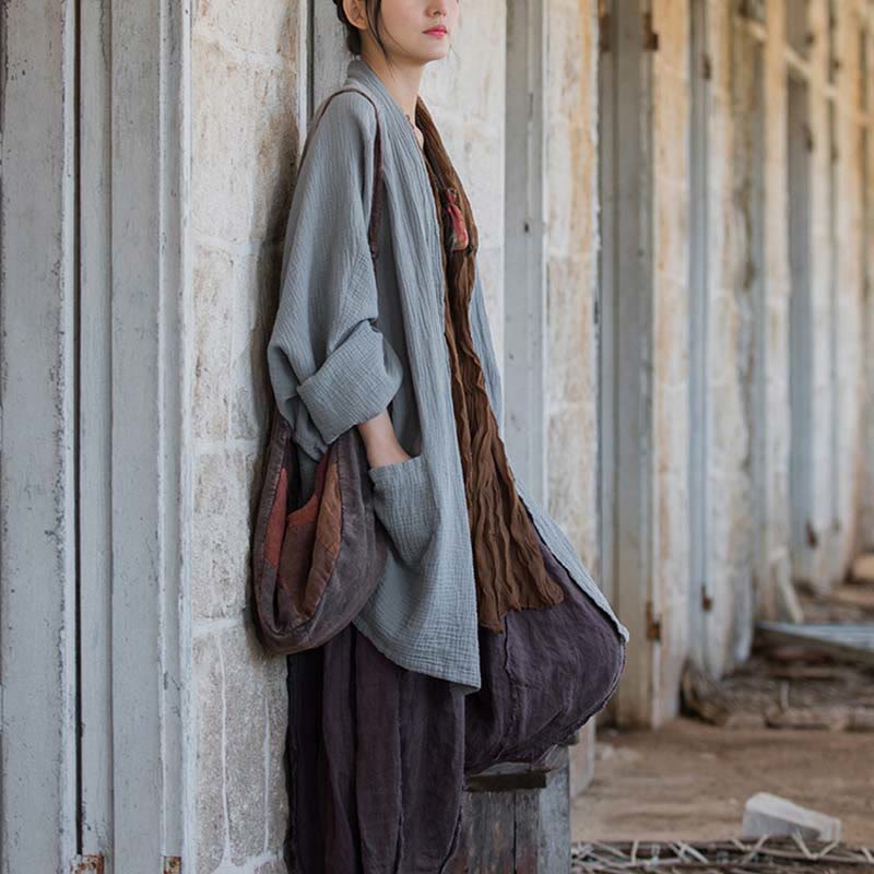 Buddha Stones Diseño liso Abrigo de manga larga Meditación Zen Chaqueta de algodón con parte delantera abierta - image 24