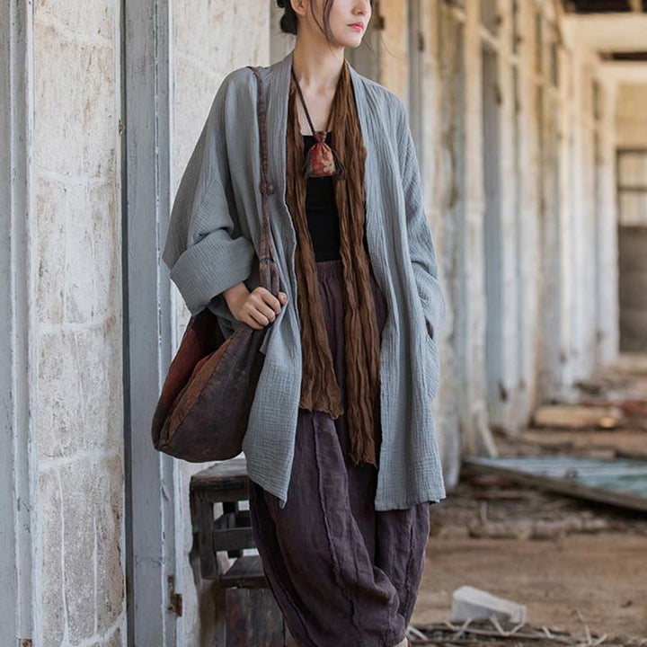 Buddha Stones Diseño liso Abrigo de manga larga Meditación Zen Chaqueta de algodón con parte delantera abierta - image 23