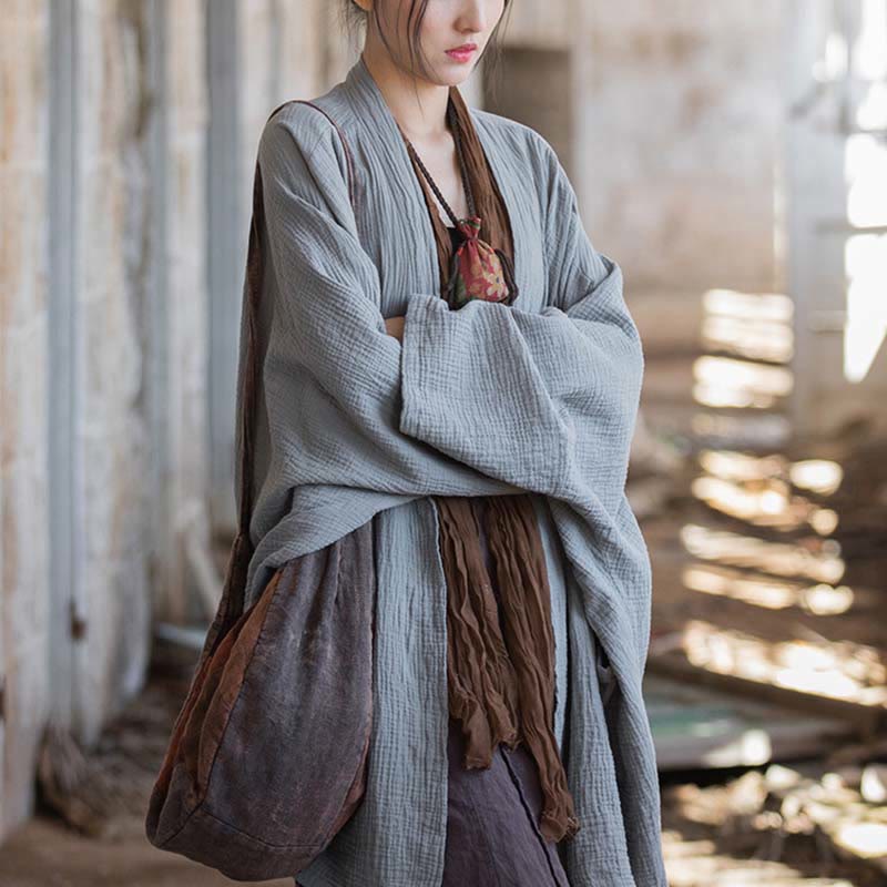 Buddha Stones Diseño liso Abrigo de manga larga Meditación Zen Chaqueta de algodón con parte delantera abierta - image 26