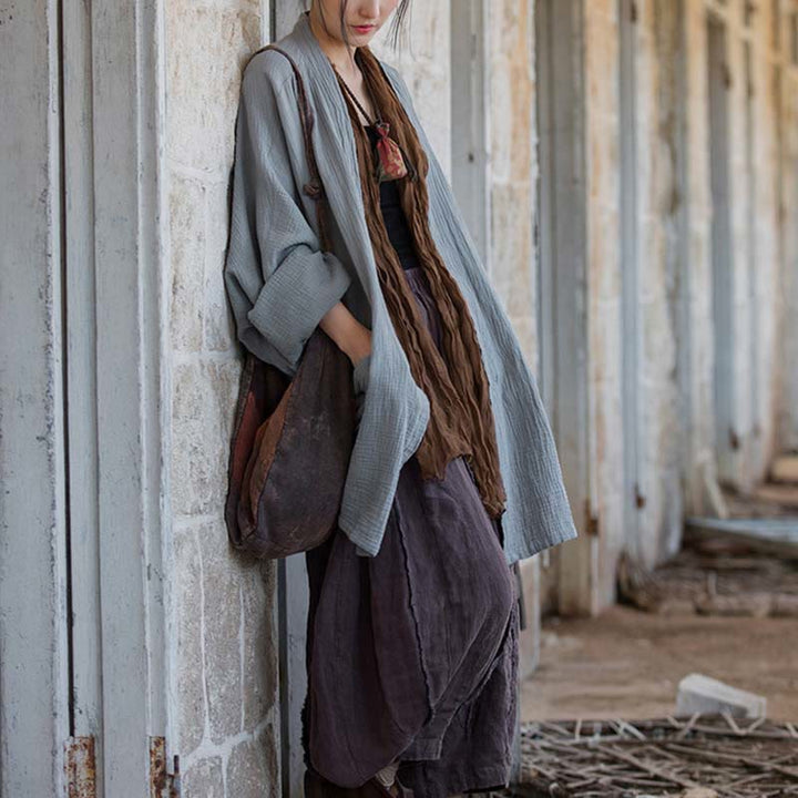 Buddha Stones Diseño liso Abrigo de manga larga Meditación Zen Chaqueta de algodón con parte delantera abierta - image 25