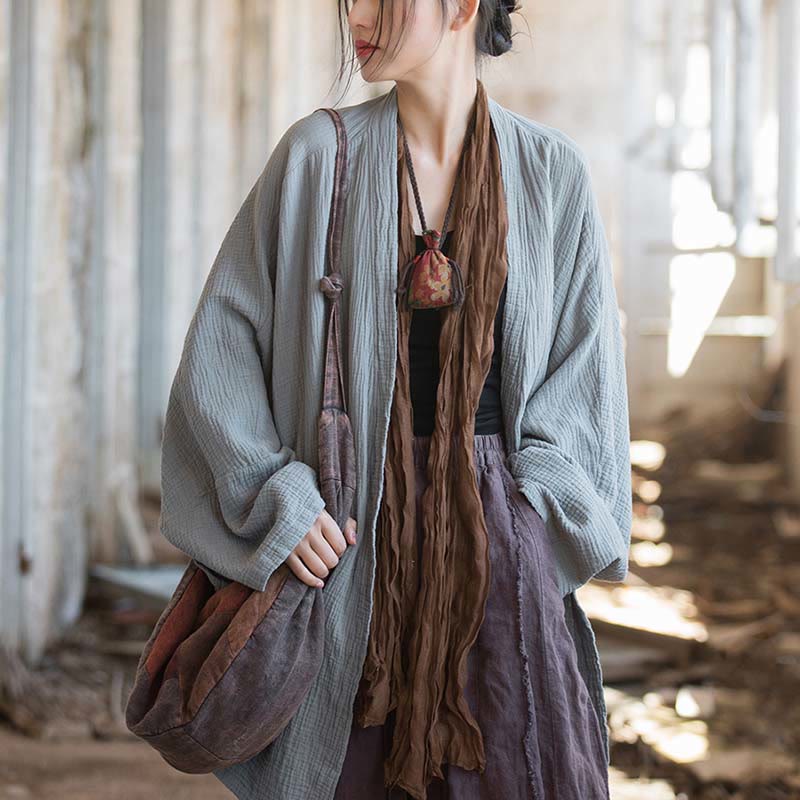 Buddha Stones Diseño liso Abrigo de manga larga Meditación Zen Chaqueta de algodón con parte delantera abierta - image 18