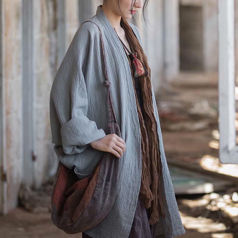 Buddha Stones Diseño liso Abrigo de manga larga Meditación Zen Chaqueta de algodón con parte delantera abierta - image 28