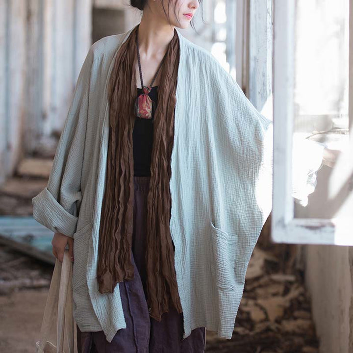 Buddha Stones Diseño liso Abrigo de manga larga Meditación Zen Chaqueta de algodón con parte delantera abierta - image 10