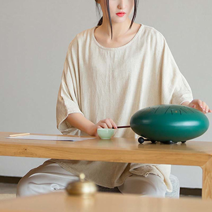 Camiseta holgada con manga tres cuartos de color sólido con Buddha Stones - image 4