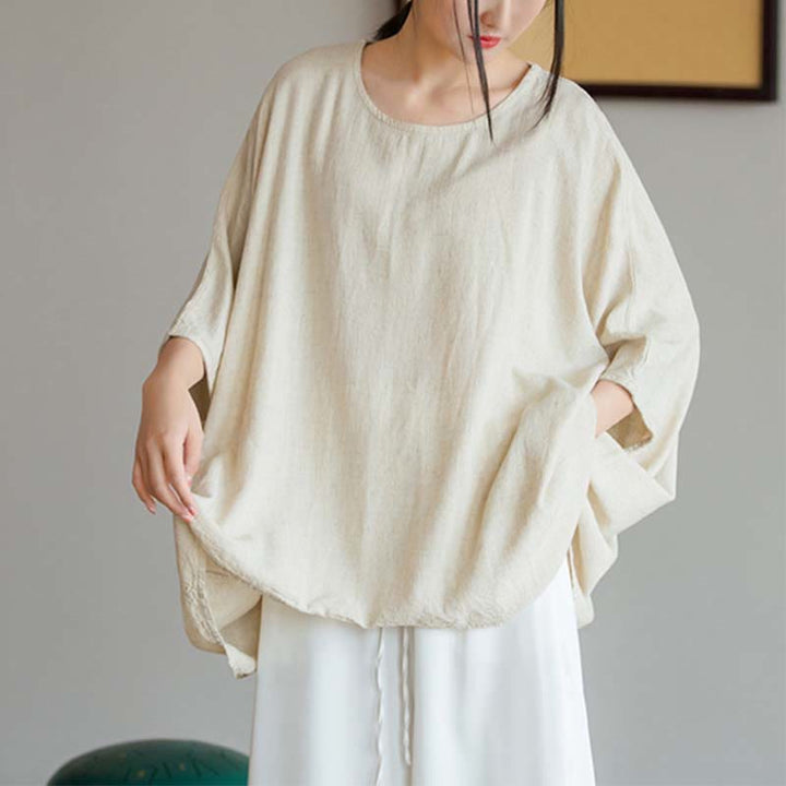 Camiseta holgada con manga tres cuartos de color sólido con Buddha Stones - image 6