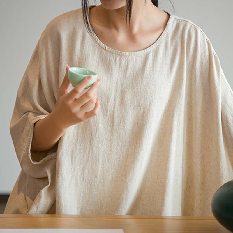 Camiseta holgada con manga tres cuartos de color sólido con Buddha Stones - image 9