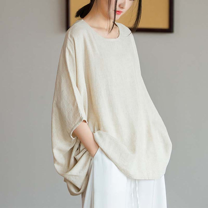 Camiseta holgada con manga tres cuartos de color sólido con Buddha Stones - image 7