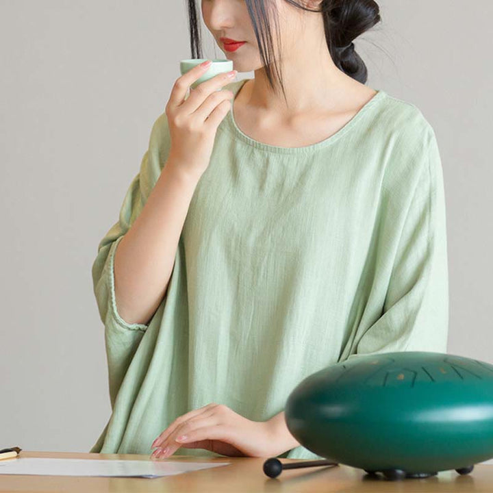 Camiseta holgada con manga tres cuartos de color sólido con Buddha Stones - image 12