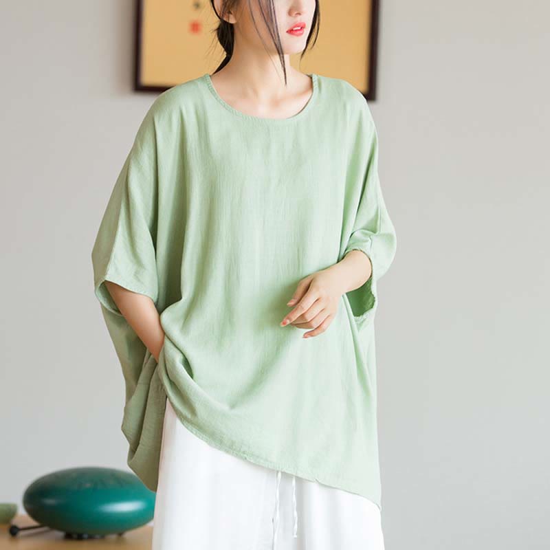 Camiseta holgada con manga tres cuartos de color sólido con Buddha Stones - Verde (busto 180 cm/largo 64 cm) (solo parte superior) - image 10