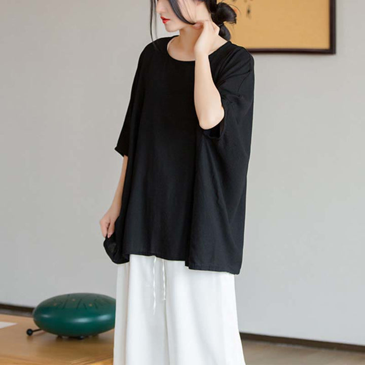 Camiseta holgada con manga tres cuartos de color sólido con Buddha Stones - image 24