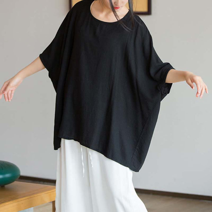 Camiseta holgada con manga tres cuartos de color sólido con Buddha Stones - image 23