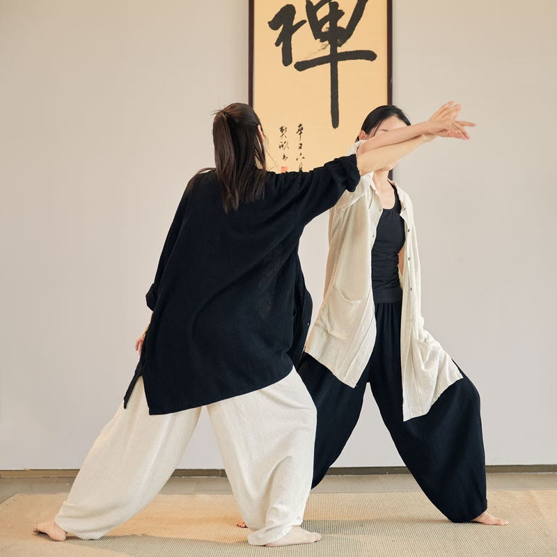 Buddha Stones, abrigo liso de manga larga, chaqueta, pantalones de pierna ancha, ropa de meditación Zen Tai Chi Yoga - image 0