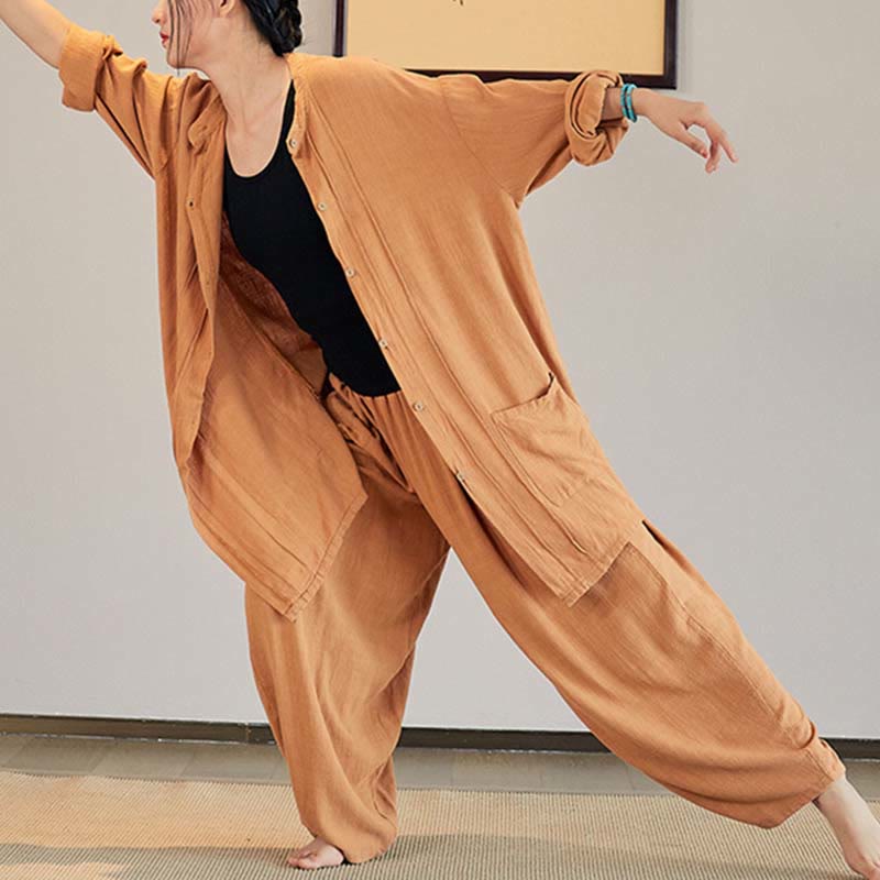 Buddha Stones, abrigo liso de manga larga, chaqueta, pantalones de pierna ancha, ropa de meditación Zen Tai Chi Yoga - image 26