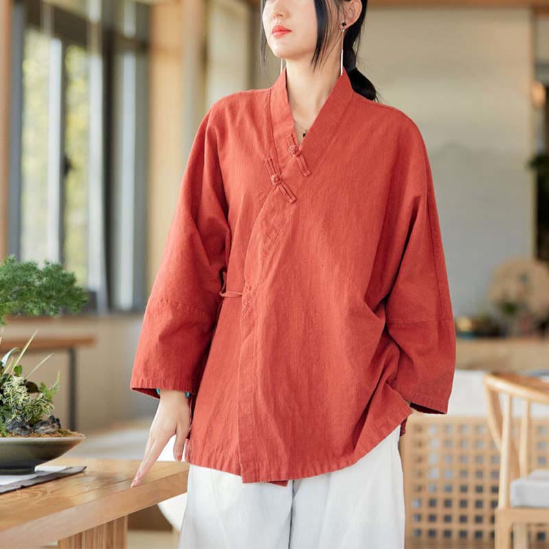 Chaqueta de manga larga con diseño Hanfu con botones de Buddha Stones, chaqueta superior abierta con parte delantera abierta para meditación Zen - image 1